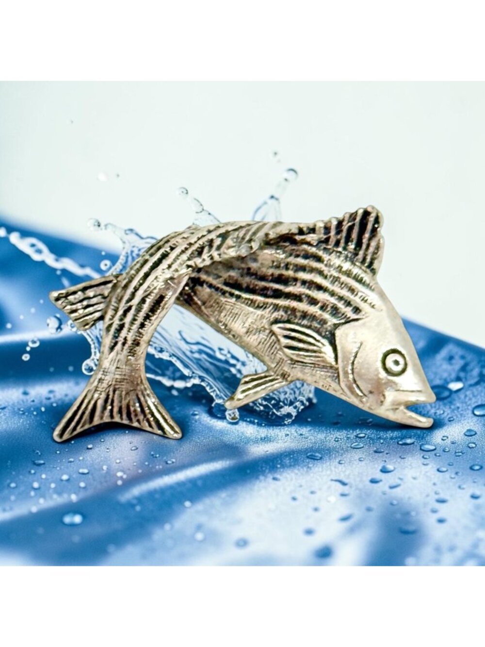 Vintage 1980s Signed Jolle Leaping Trout Striped Bass Fish Lapel Pin